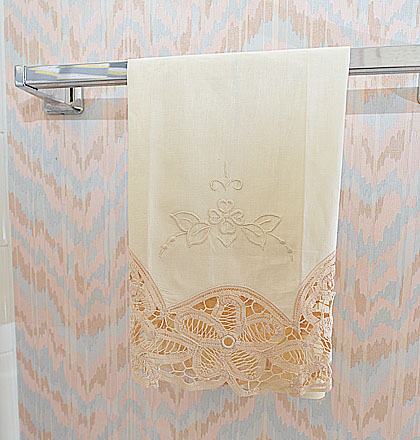Hand Towel. Battenburg Lace Old Ecru colored